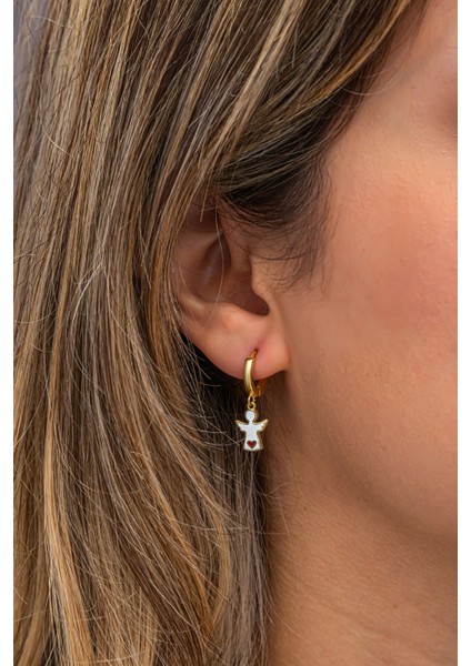 925 Ayar Gümüş Gold Kaplama 12 mm Halka Melek Küpe fırsatları