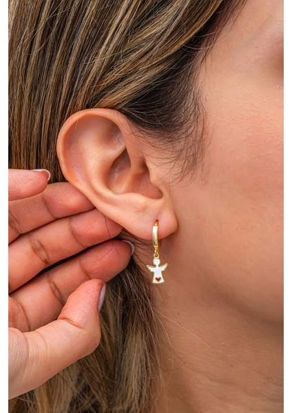 925 Ayar Gümüş Gold Kaplama 12 mm Halka Melek Küpe indirimleri