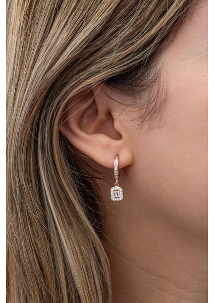 925 Ayar Gümüş Rose 10 mm Halka Sallantılı Baget Taşlı Küpe fiyatları