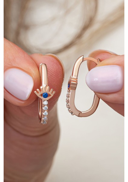 925 Ayar Gümüş Rose Kaplama Göz U Model Küpe fiyatları