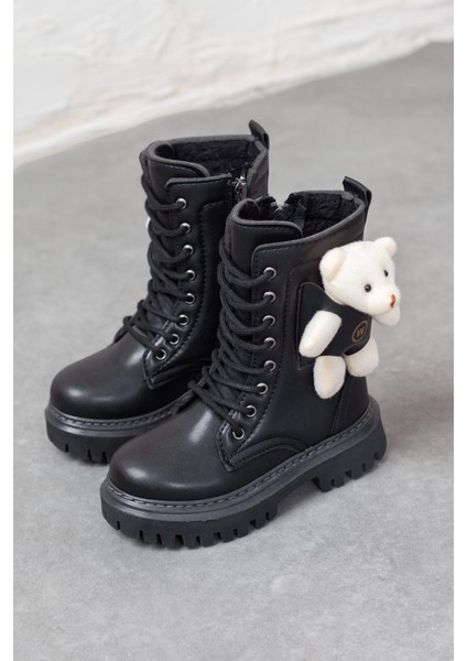 Ayıcıklı Soğuk Geçirmez Kaymaz Taban Kız Çocuk Bot, Fermuarlı Kız Çocuk Krem Bot, Bej Çocuk Bot