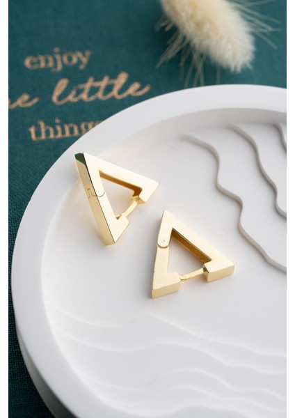 925 Ayar Gümüş Gold Kaplama Taşsız Üçgen Model Küpe