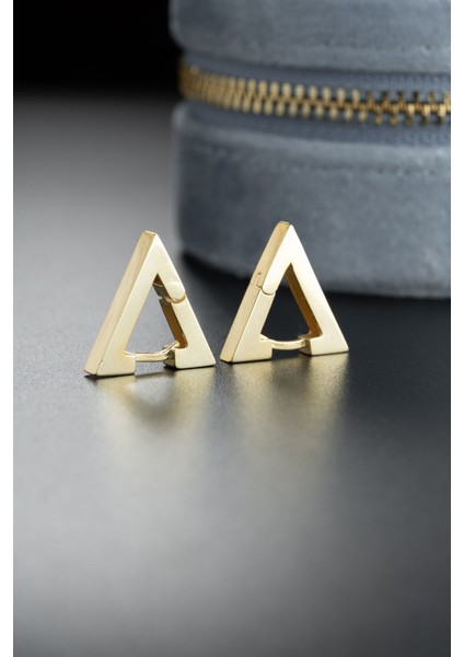 925 Ayar Gümüş Gold Kaplama Taşsız Üçgen Model Küpe indirimleri