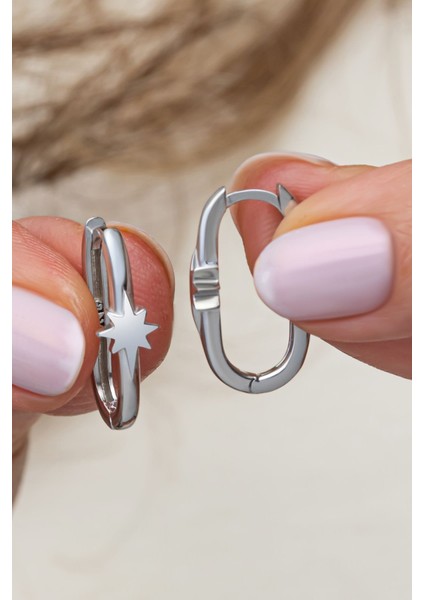 925 Ayar Gümüş Rodyum Kaplama Yıldızlı U Model Küpe fiyatları