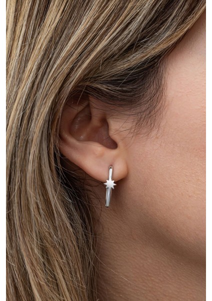 925 Ayar Gümüş Rodyum Kaplama Yıldızlı U Model Küpe modelleri