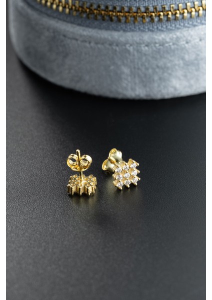 925 Ayar Gümüş Gold Kaplama Minimal Kare Model Küpe fırsatları
