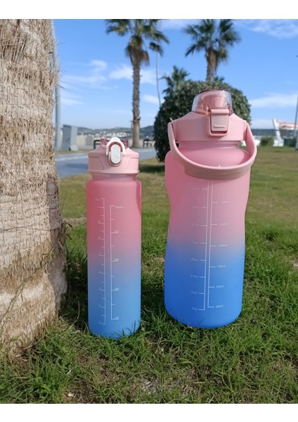 Motivasyonel 2 Lt + 900 ml 2'li Sporcu Motivasyon Su Matarası Dayanıklı