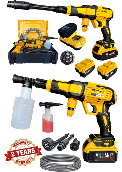 Basınçlı 10 Pilli 2 Akülü Şarjlı Oto Yıkama + 6 Ton Şişe Kriko + 12 V Işıklı Kompresör ve Tamir Kiti