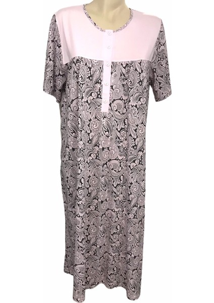 Nena-22443-Kadın Kısa Kollu Robalı Patlı Pamuk Viskon Gecelik