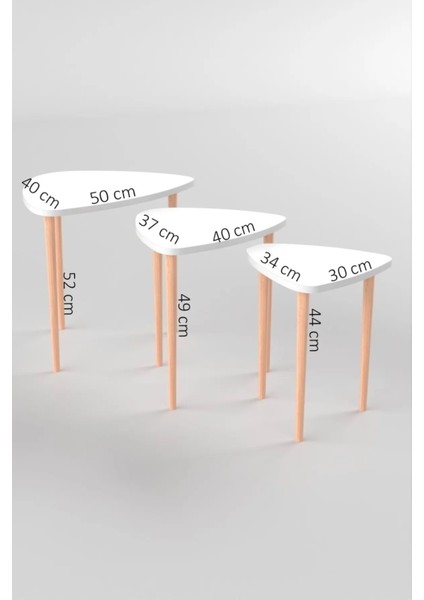 3'lü Üçgen Şeklinde Zigon Sehpa Gürgen Ham Ahşap Ayaklı Demonte Kolay Kurulum Beyaz modelleri
