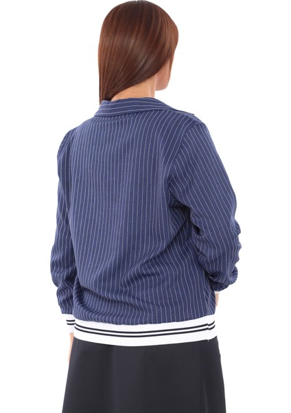 Yakalı Büyük Beden Çizgili Bluz modelleri