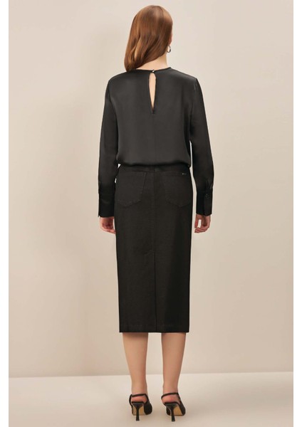 Uzun Kollu Siyah Saten Bluz fiyatları