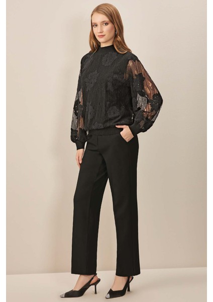 Balıkçı Yaka Siyah Dantel Bluz