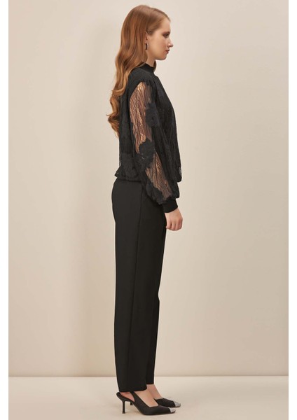 Balıkçı Yaka Siyah Dantel Bluz modelleri