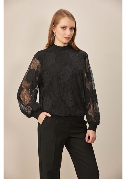 Balıkçı Yaka Siyah Dantel Bluz fırsatları