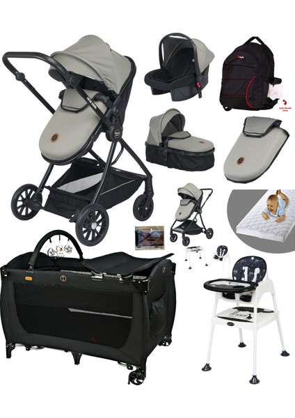 Ekonomi Paket 10 In 1 Set 1010 Travel Sistem Bebek Arabası 560 Oyun Parkı Yatak Beşik 1450 Mama Sandalyesi