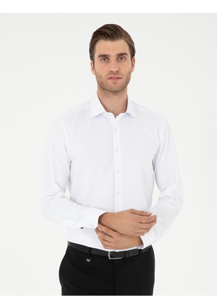 Pierre Cardin Erkek Beyaz Slim Fit Armürlü Uzun Kollu Gömlek 50298046-VR013