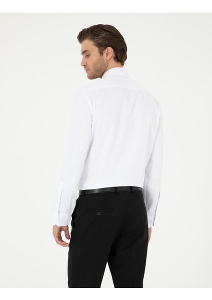 Pierre Cardin Erkek Beyaz Slim Fit Armürlü Uzun Kollu Gömlek 50298046-VR013