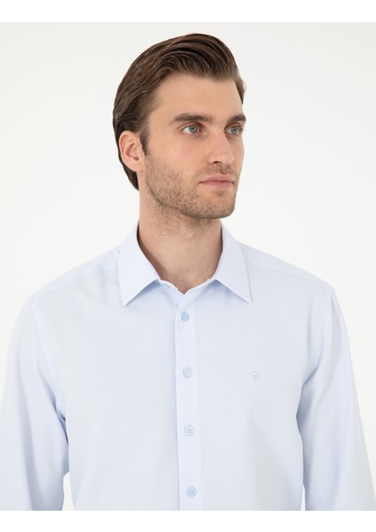Erkek Açık Mavi Regular Fit Armürlü Uzun Kollu Gömlek 50294729-VR003