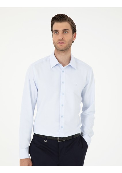 Erkek Açık Mavi Regular Fit Armürlü Uzun Kollu Gömlek 50294729-VR003