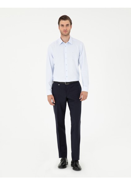 Erkek Açık Mavi Regular Fit Armürlü Uzun Kollu Gömlek 50294729-VR003
