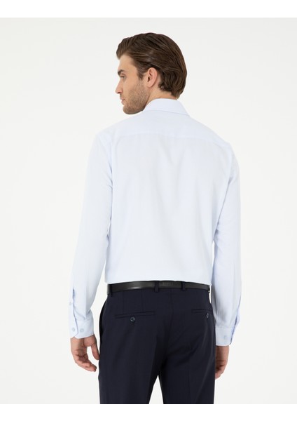 Erkek Açık Mavi Regular Fit Armürlü Uzun Kollu Gömlek 50294729-VR003