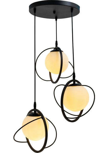 Tekno Trust Dünya 3 Lu Tepsi Glop Beyaz Rengi Camlı Siyah Avize. Salon, Mutfak, Genç, Odası, Yatak Odası, Mağaz modelleri