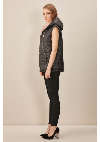 Kapüşonlu Siyah Dokuma Yelek modelleri