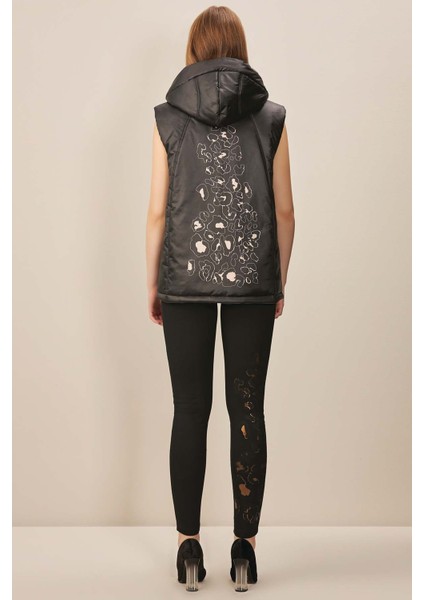 Kapüşonlu Siyah Dokuma Yelek indirimleri