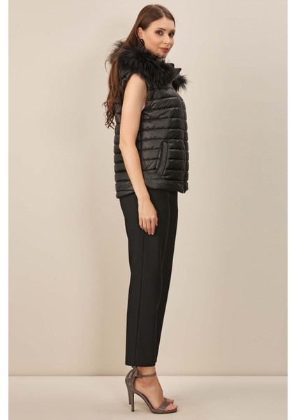 Kapüşonlu Siyah Dokuma Yelek modelleri