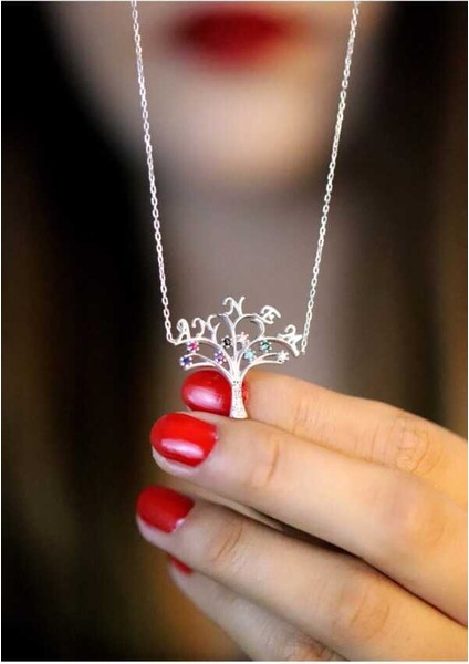 925 Ayar Zirkon Taşlı Annem Yazılı Hayat Ağacı Hayalet Kolye