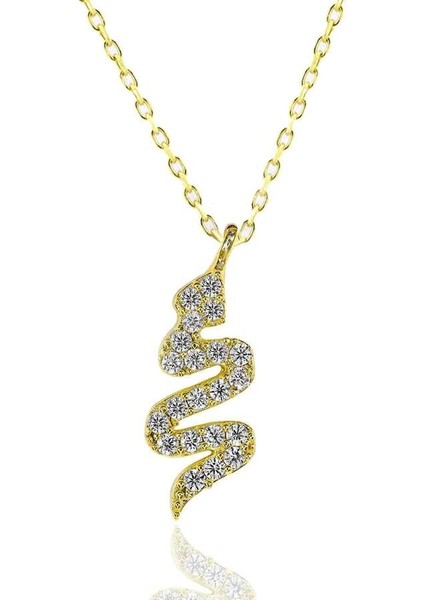 Altın Kaplama Beyaz Zirkon Taşlı Yılan Modeli Gümüş Kolye