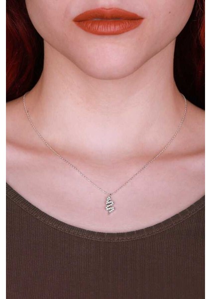 Beyaz Zirkon Taşlı Yılan Modeli Gümüş Kolye fiyatları