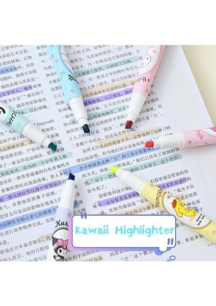 Turuncu Sanrio Hello Kitty Kuromi 6'lı Fosforlu Kalem Seti