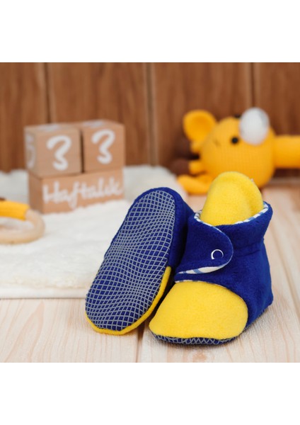 Polar Bebek Pandufu, Kaydırmaz Taban, Organik Pamuk Astarlı, İlk Adım Ev Patiği, Sarı Lacivert Taraftar