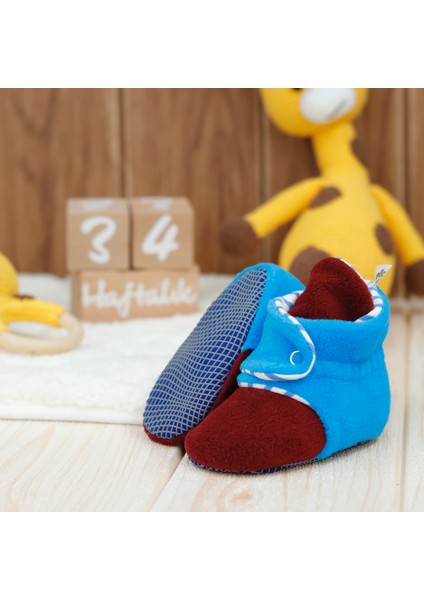 Polar Bebek Pandufu, Kaydırmaz Taban, Organik Pamuk Astarlı, İlk Adım Ev Patiği, Bordo Mavi Taraftar