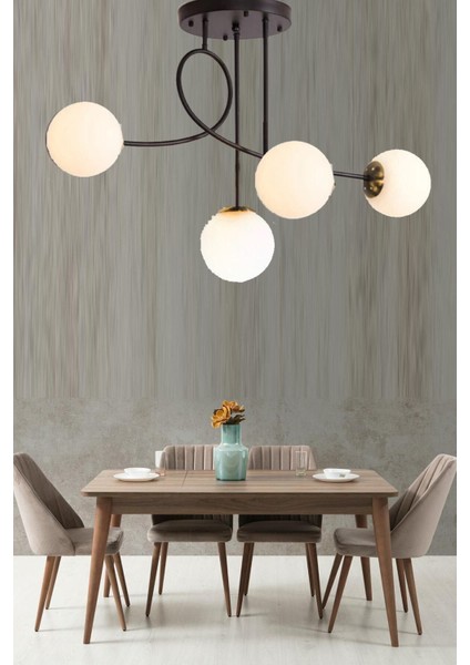 Şık Siyah Beyaz Cam Avize, 4 Lü, Modern ve Zarif Tasarım