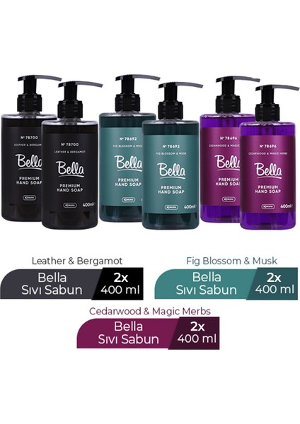 Sıvı Sabun Leather&bergamot Siyah 2 Adet + Fıg Blossom&musk Yeşil 2 Adet+ Cedar&megıc Mor 2 Adet