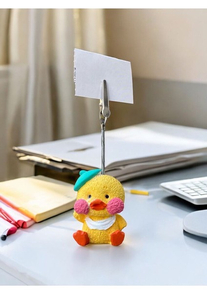 Sarı Turkuaz Ressam Şapkalı Sevimli Kawaii Sarı Civciv Fotoğraf Not Tutucu modelleri