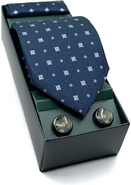 Yeşil Mendilli Kravat Yeşil Kol Düğmesi Hediye Seti OS563