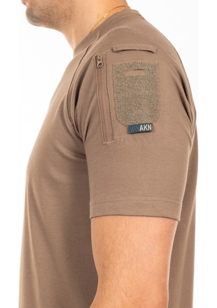AKN 713 Bisiklet Yaka Kısa Kollu Taktik T-Shirt-Bej modelleri