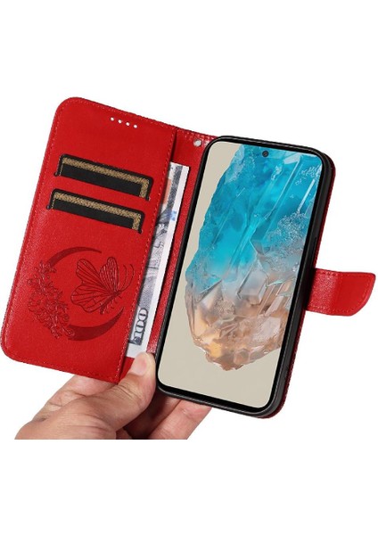 Samsung Galaxy M35 Ayrılabilir El Kayışı Kabartmalı Kelebek Için Flip Case (Yurt Dışından)