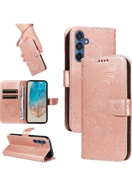 Samsung Galaxy M35 Ayrılabilir El Kayışı Kabartmalı Kelebek Için Flip Case (Yurt Dışından)