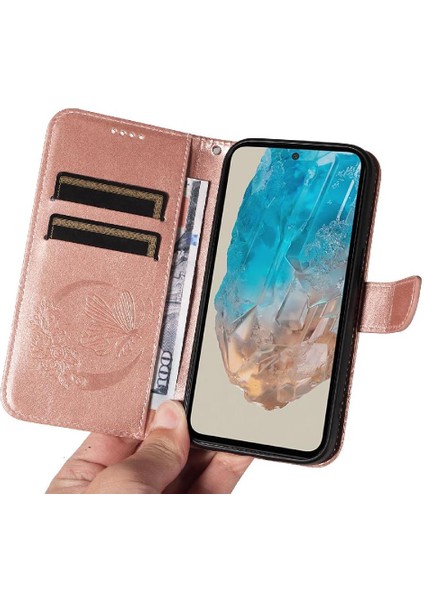 Samsung Galaxy M35 Ayrılabilir El Kayışı Kabartmalı Kelebek Için Flip Case (Yurt Dışından)