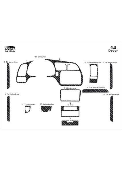 Marscockpitdesign Honda Accord Japon Konsol-Maun Kaplama 1998-2002 14 Parça