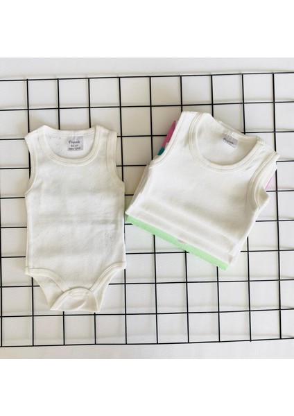 Jakarlı 4 Mevsim Pamuklu Organik Iç Atlet Body Set 4 Lü Ecru Renk Unisex