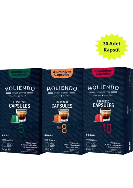 Moliendo Alüminyum Kapsül Kahve Tanışma Paketi 3X10 Nespresso Uyumlu Alüminyum Kapsül Kahve