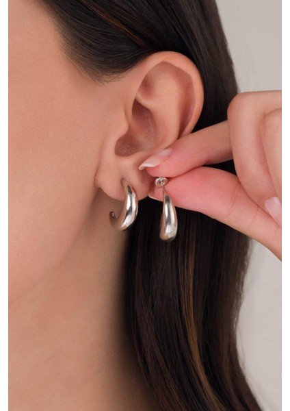 20 mm Gümüş Göz Yaşı Damlası Hilal Şarnel Yarım Halka Küpe modelleri