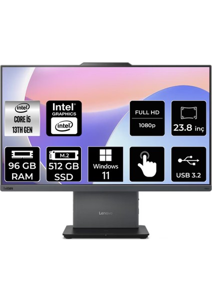 Thinkcentre Neo 50A Intel Core I5 13420H 96GB 512GB SSD 23.8" Fhd W11P Multi-Touch All In One Bilgisayar 12SC001LTRP417