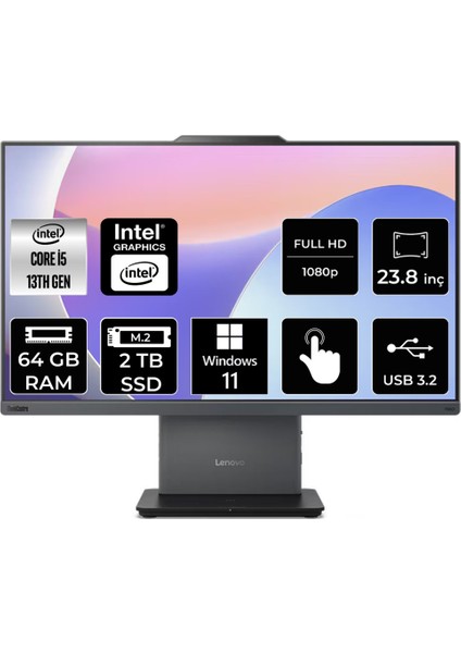 Thinkcentre Neo 50A Intel Core I5 13420H 64GB 2tb SSD 23.8" Fhd W11P Multi-Touch All In One Bilgisayar 12SC001LTRP414